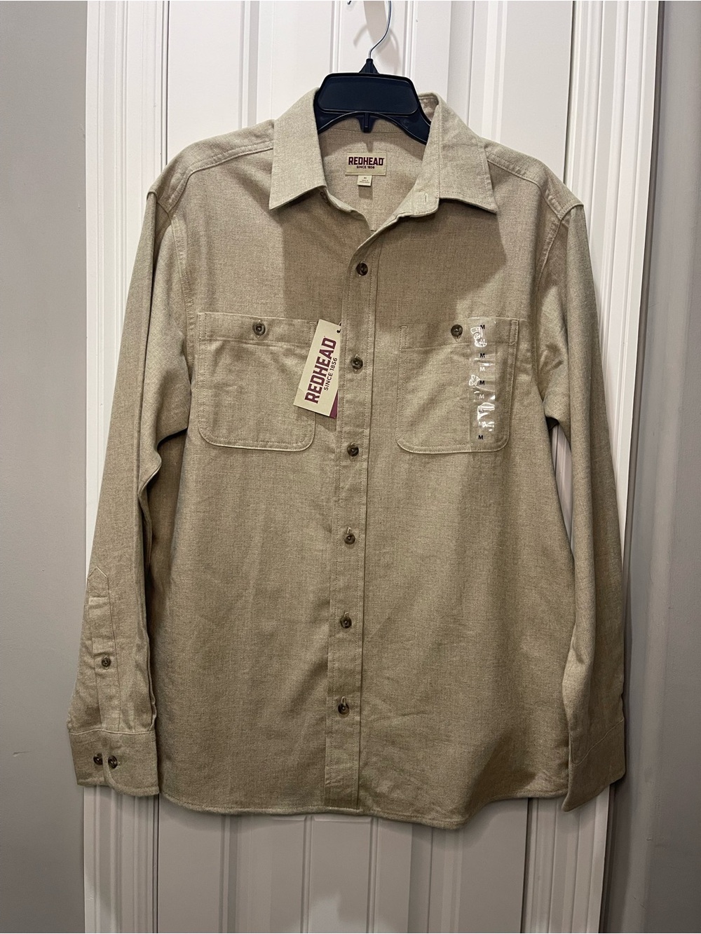 RedHead Men's Beige Long-Sleeve Button-Down Work Shirt
